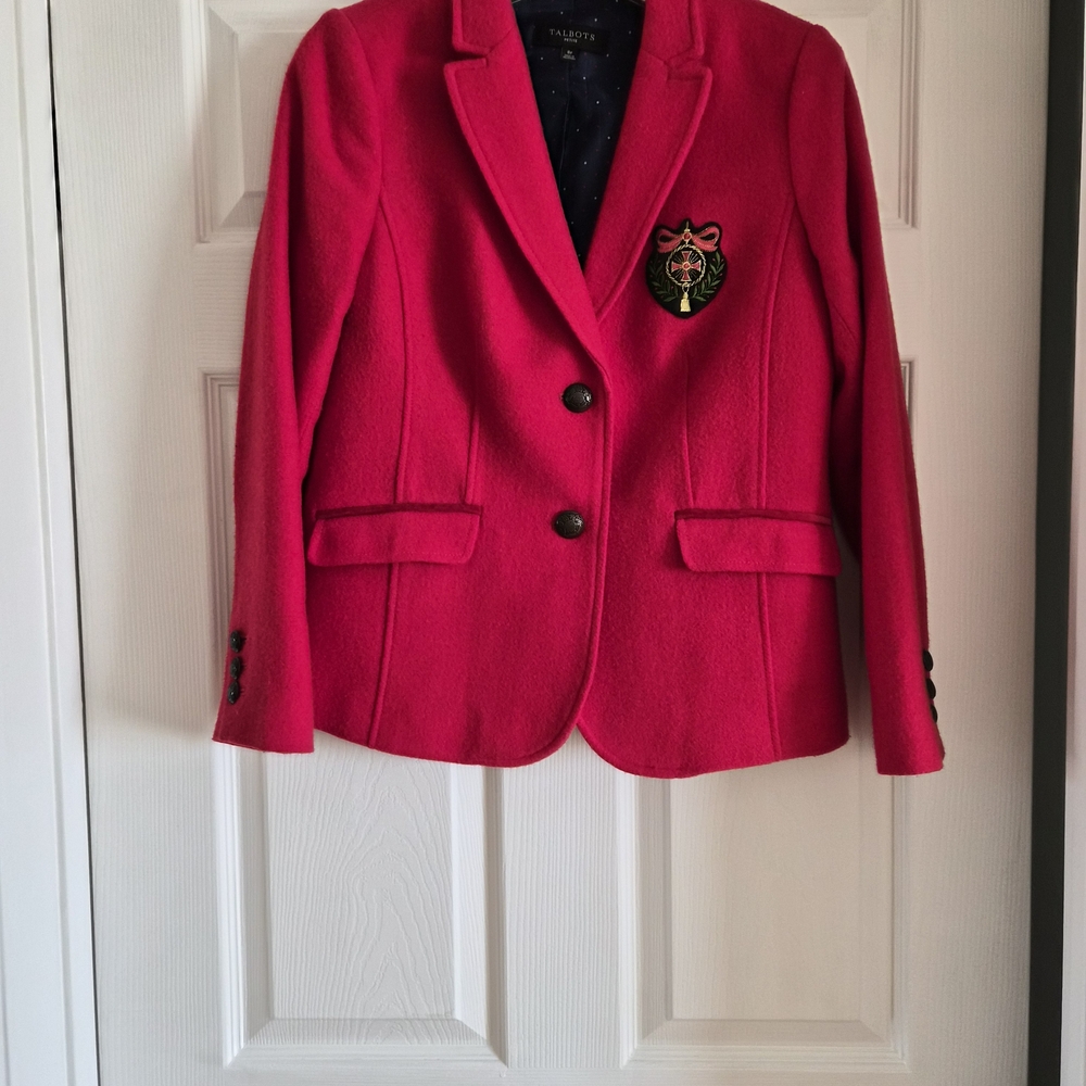 Talbots Red Blazer with Embroidered Patch - image 1